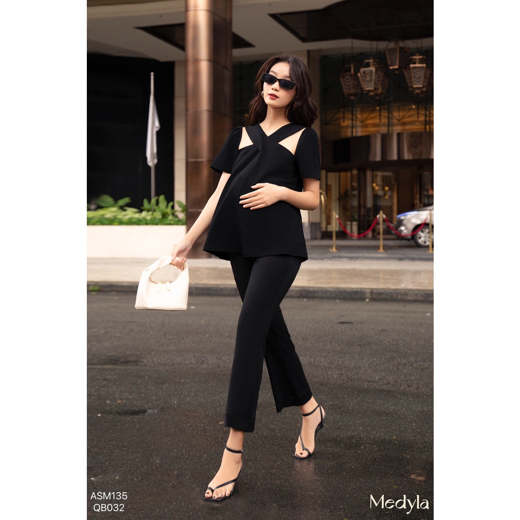 MEDYLA - Áo sơ mi bầu công sở 2 lớp lụa sạn lót habutai Nhật cho bầu đi làm đi chơi cực xinh - ASM135