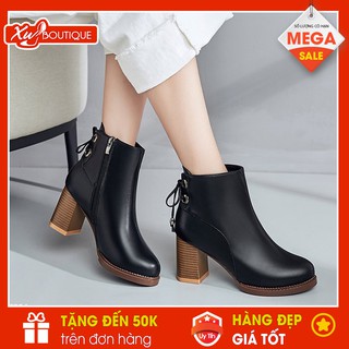(Lẻ Size 35 SALE 149k) - Giày Boot Nữ Cổ Thấp Buộc Dây Gót Trụ Chống Xước Cao 7P - Chất Da Mờ Êm Chân BT094/BT095