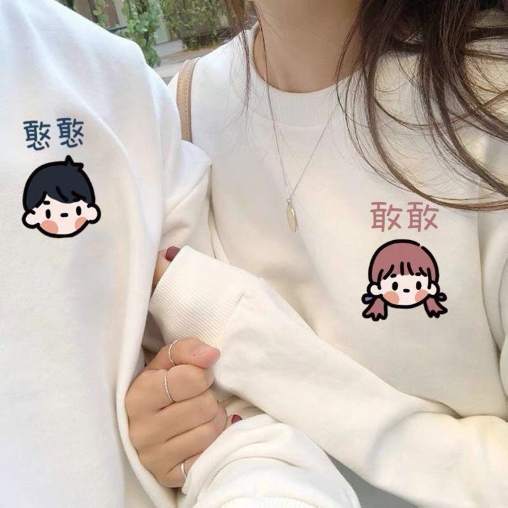 ÁO SWEATER NỈ UNISEX IN CẶP BOY AND GIRLS CHỮ HÀN CỰC ĐẸP HAI MÀU ĐEN TRẮNG
