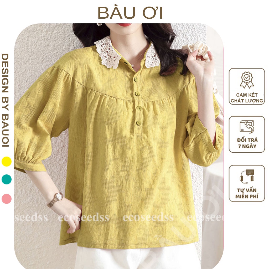 [ MẪU MỚI A04] ÁO BẦU CÔNG SỞ MÙA HÈ CỔ PHA REN CHẤT ĐẸP - ÁO SƠ MI BẦU HÀNG THIẾT KẾ DÁNG SUÔNG FREE SIZE ĐẾN 70KG