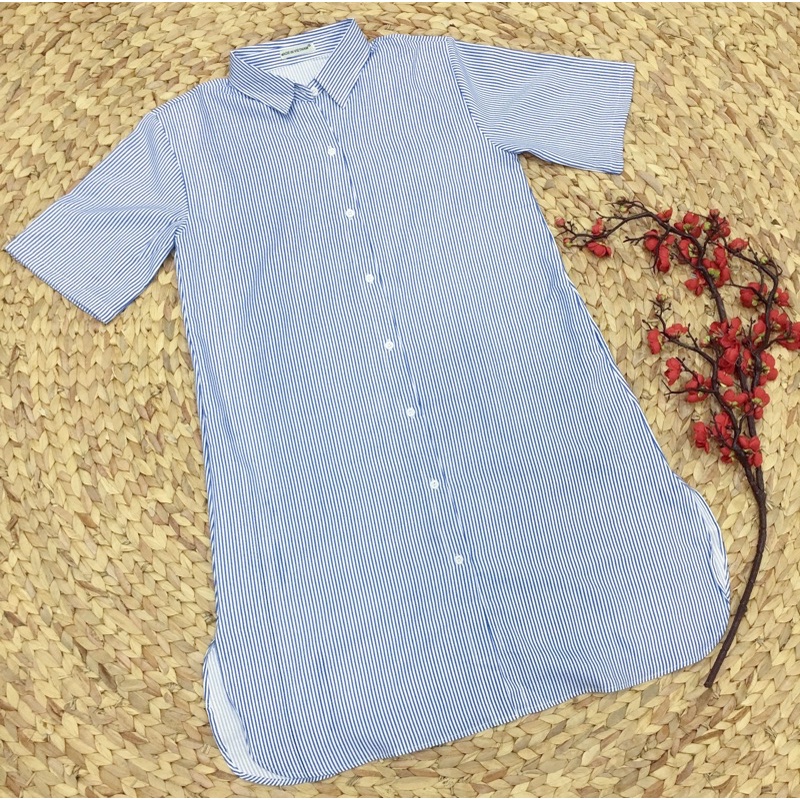 Đầm váy sơ mi suông sọc xanh