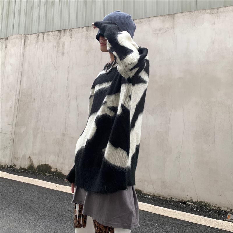 Áo Sweater Dệt Kim Dáng Rộng In Họa Tiết Ngựa Vằn Kiểu Hồng Kông Retro Thời Trang Xuân Thu Cho Nam