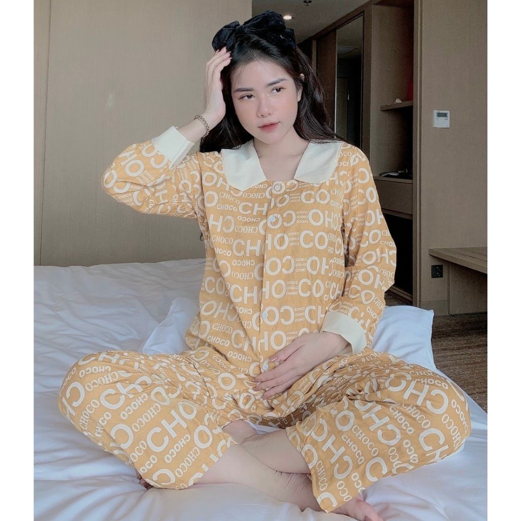 Bộ đồ bầu dài tay và cho con bú M426 chất lụa hàn châu cao cấp freesize từ 45 đến 70kg