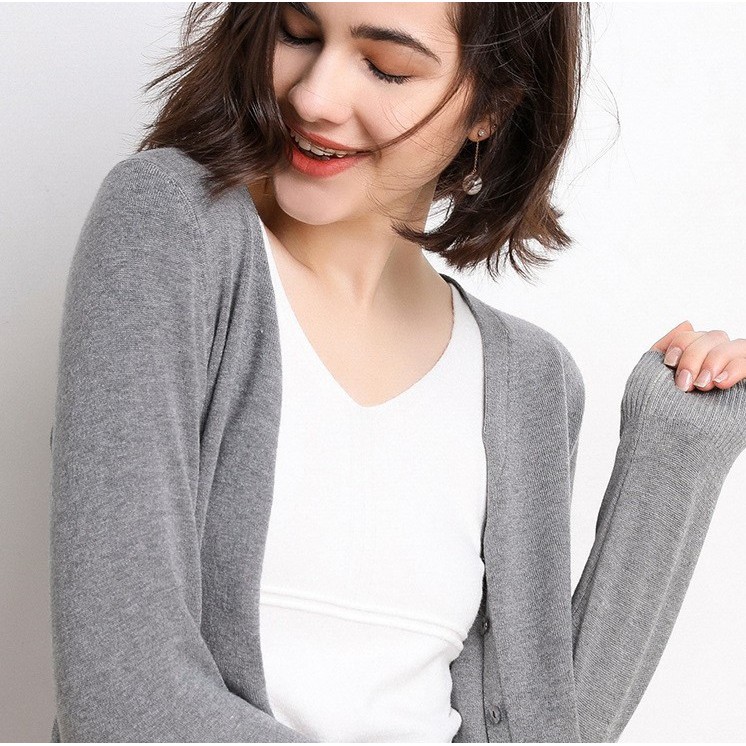 Áo khoác len Cardigan nữ mỏng cổ chữ V hàng Quảng Châu cao cấp AL04