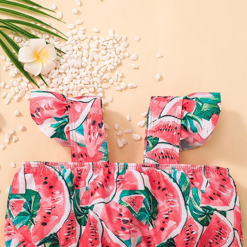 Bộ Đồ Bơi 2 Mảnh Hai Dây Họa Tiết Trái Cây Dễ Thương Dành Cho Bé Gái