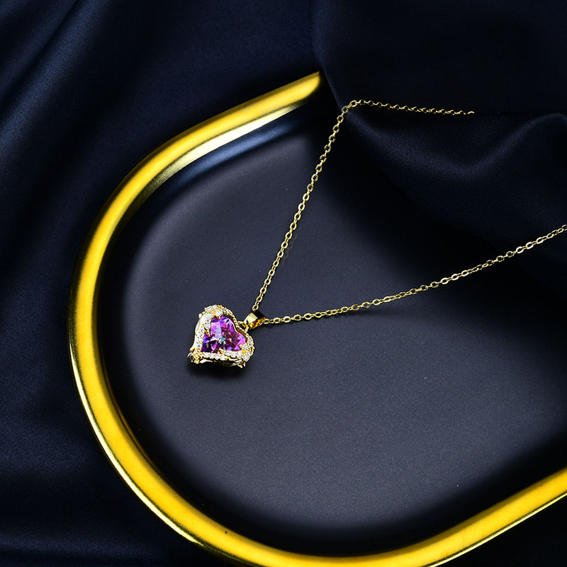 XiaoboACC Dây Chuyền Mạ Vàng 14K Mặt Đá Pha Lê Hình Trái Tim Phong Cách Thời Trang Hàn Quốc