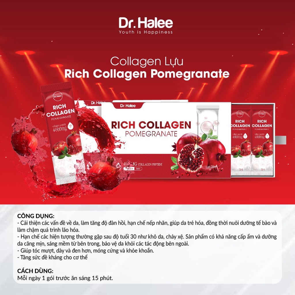 Nước uống collagen lựu đỏ Dr.Halee Pomegranate 4000mg chống lão hóa dạng gói 25ml x 14 gói
