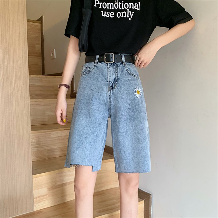 [Size S] Quần lửng jean nữ lưng cao xanh nhạt Ulzzang Quảng Châu QLJ64