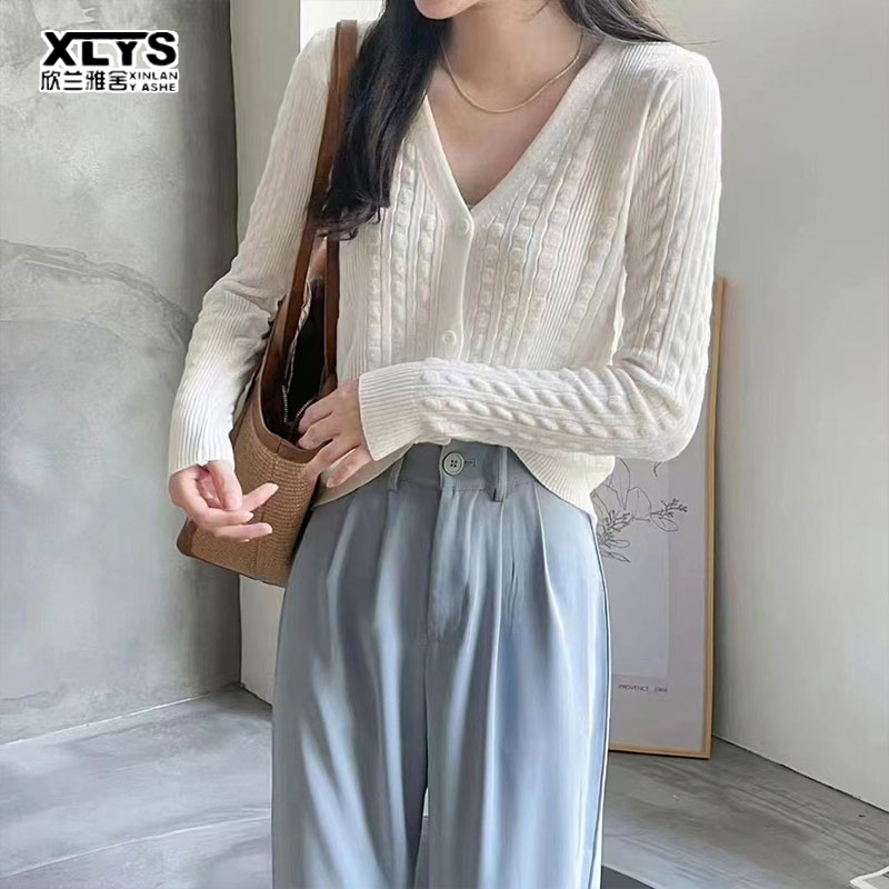 Áo khoác cardigan dệt kim XINLANYASHE tay dài dáng rộng cổ chữ V thời trang thu đông cho nữ