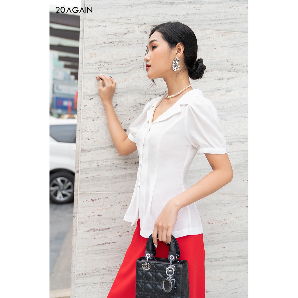 Áo sơ mi nữ công sở ngắn tay vạt tròn 20 AGAIN - ASA1041