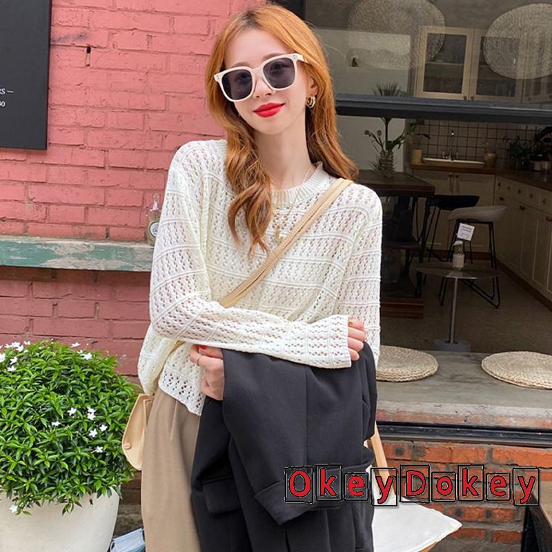 Áo Cổ Tròn Tay Dài Màu Trơn Thời Trang Dành Cho Nữ