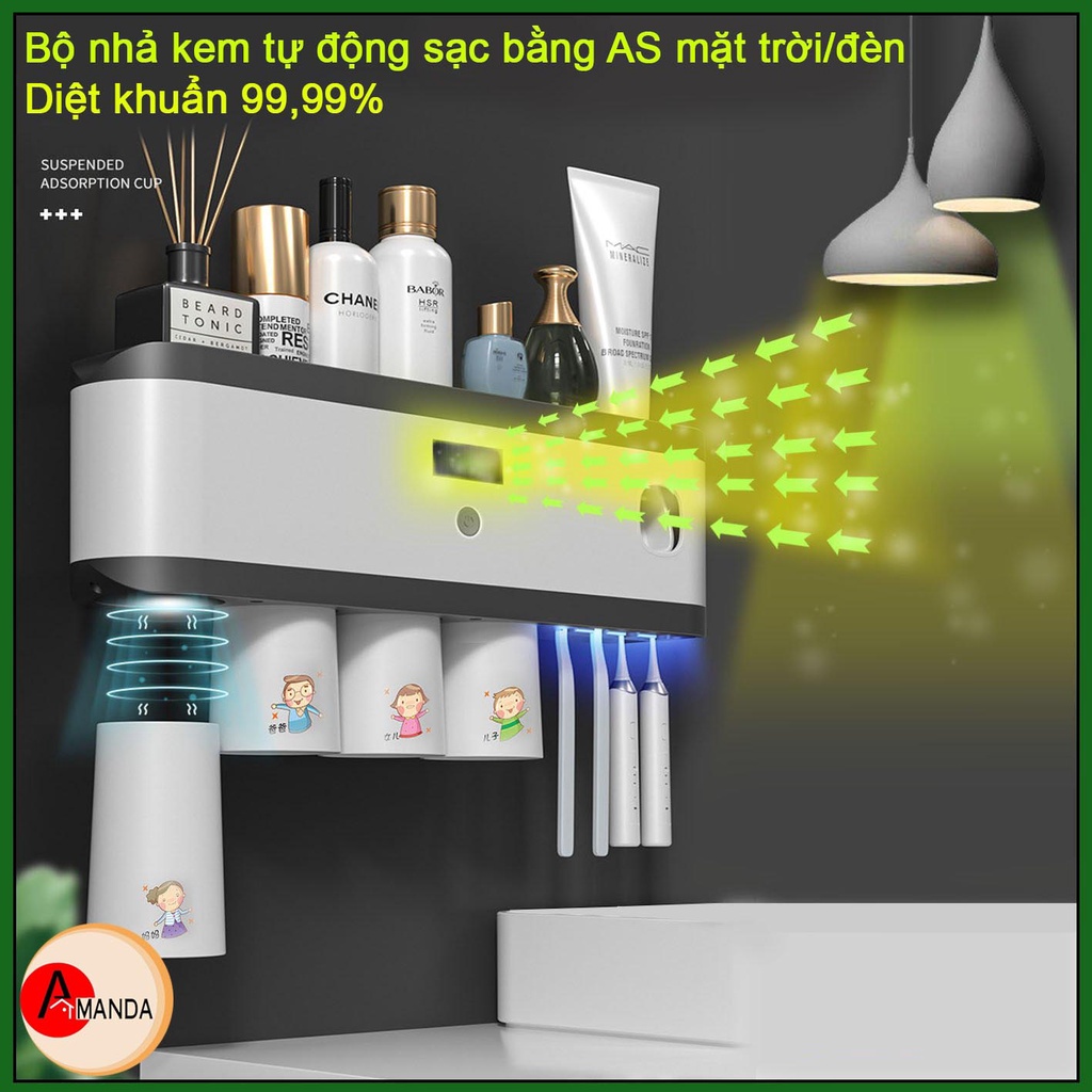 Bộ Nhả Kem Đánh Răng Tự Động- Kệ Để Bàn Chải Đánh Răng- Amanda