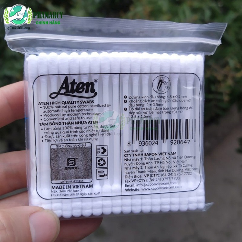 Tăm bông Aten Ngoáy tai lấy ráy tai lõi nhựa bông 2 đầu êm chắc dùng cho người lớn