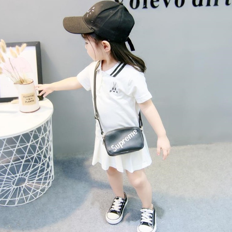 Đầm tay ngắn hoạ tiết thỏ hoạt hình phong cách Hàn Quốc thời trang cho bé gái