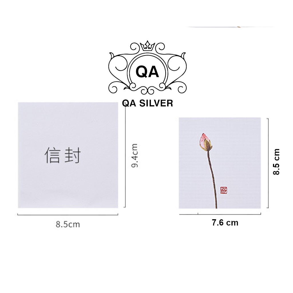 Thiệp in hoa mai lá sen cổ phong chúc mừng sinh nhật kèm phong bì FLORA Greeting Card QA SILVER AC211202