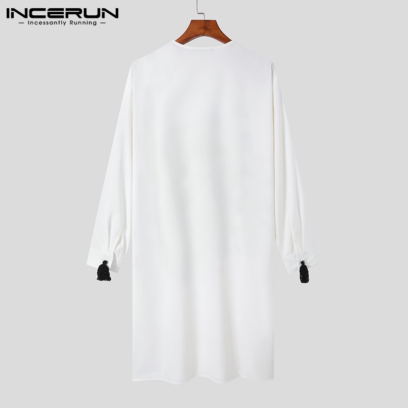 INCERUN Áo Choàng Dài Kaftan Hồi Giáo Tay Dài In Hình Bướm Cổ Điển Có Khóa Kéo Cho Nam