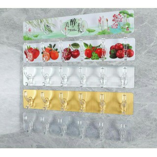 Móc 6 cái dính liền treo đồ loại dán tường không cần đóng đinh