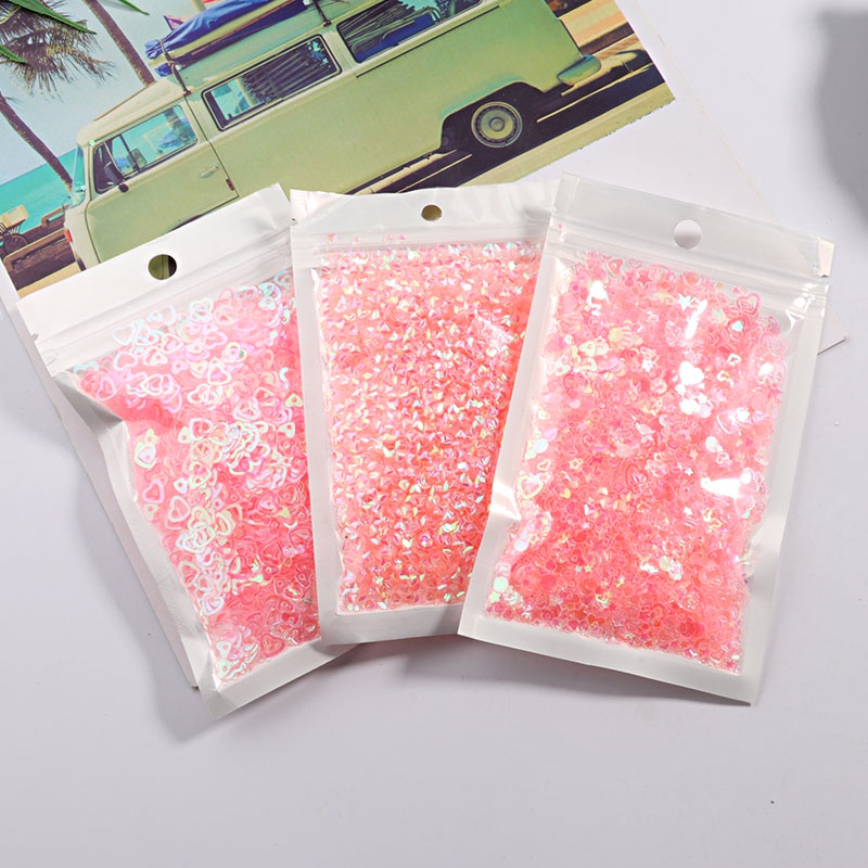 Gói 10g kim sa hình ngôi sao/trái tim/kim cương màu hồng lấp lánh trang trí móng nghệ thuật