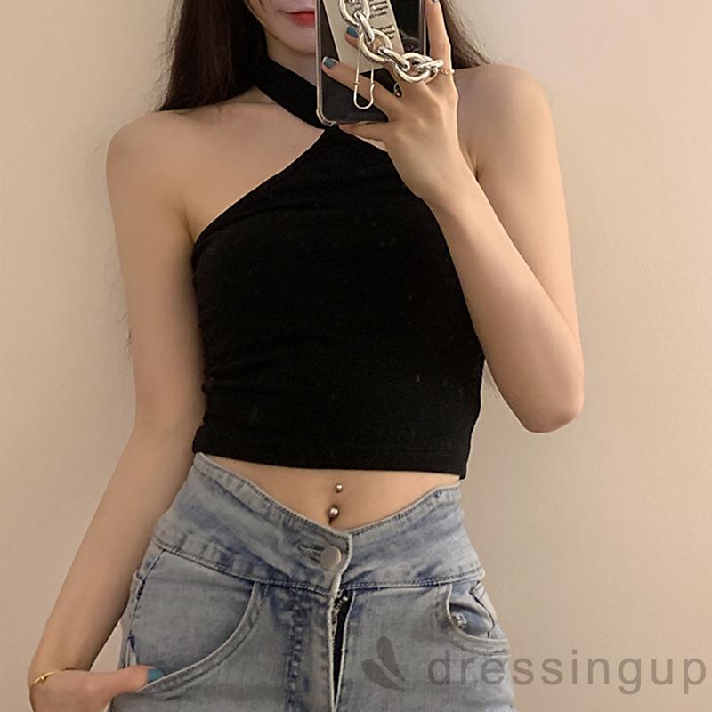 Áo croptop sát nách màu trơn ôm dáng màu trắng/đen cho nữ