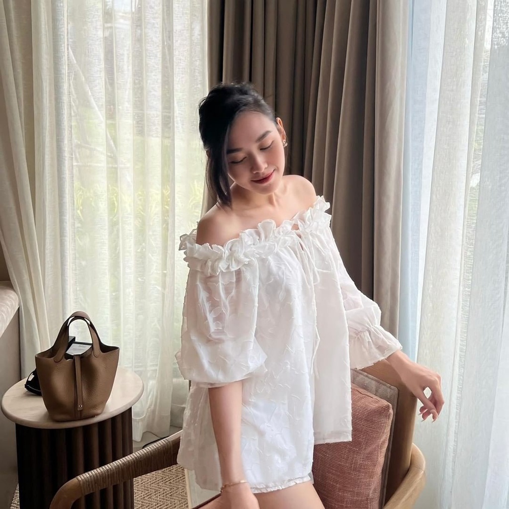 Set áo trễ vai babydoll Linly Store áo kiểu nữ tiểu thư tay lỡ S-BE