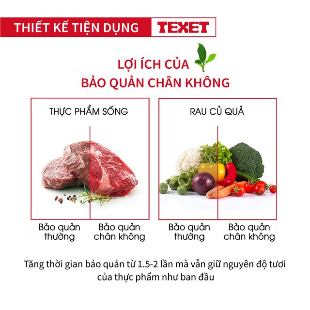 [Ưu đãi Black Friday - Tặng 02 Cuộn Túi] Máy Hút Chân Không Thực Phẩm TEXET VFS-001 Thương Hiệu Từ Anh Quốc BH 12 Tháng