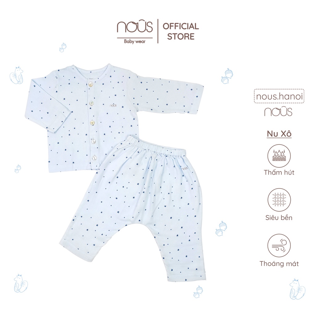 Bộ Quần Áo Dài Tay Nous Cài Thẳng, Chất Liệu Nu Petit-Doux-Nu Xô(Size 0-3 Đến 9-12