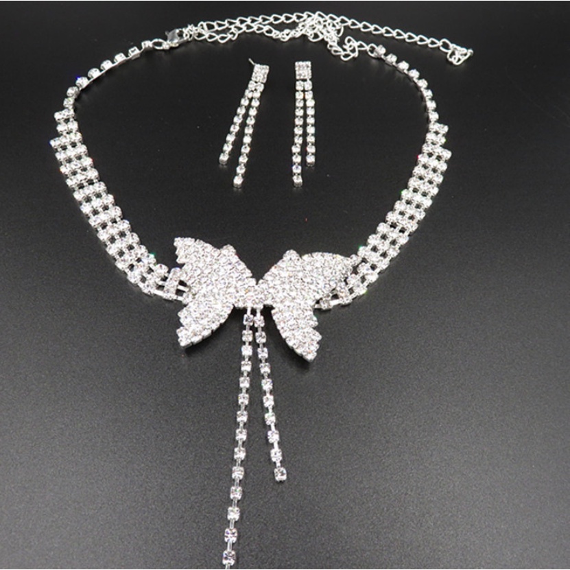 Bộ trang sức nữ vòng cổ bông tai dây chuyền đính đá zircon lấp lánh hình cánh bướm phong cách hàn quốc sang trọng