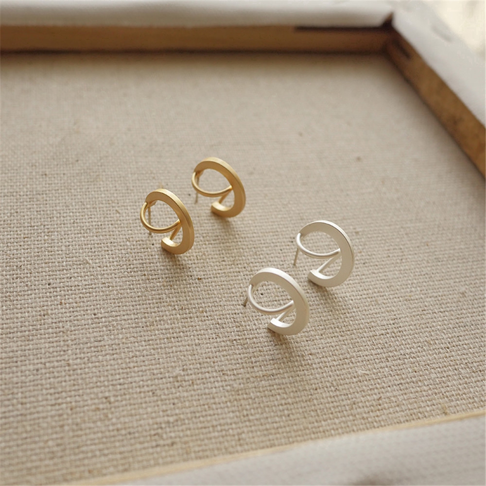 Khuyên Tai Kim Loại Thiết Kế Hình Học Phong Cách Hàn Quốc Cho Nữ