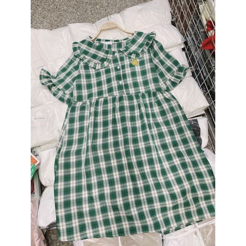 Váy kẻ babydoll dứa xanh