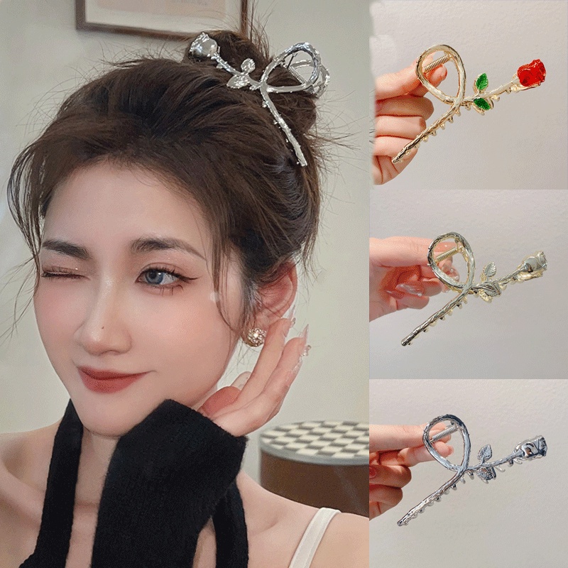 Kẹp Tóc Kim Loại Hình Hoa Hồng Đính Ngọc Trai Thời Trang Hàn Quốc