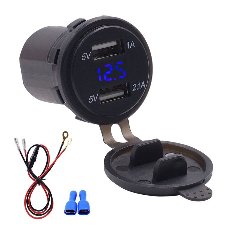 12V 24V Waterproof 2.1A Dual USB Port Car Charger With LED Voltmeter Mobile Phone Charging Power Outlet Adapter For Car Marine ATV Boat Motorcycle Truck  