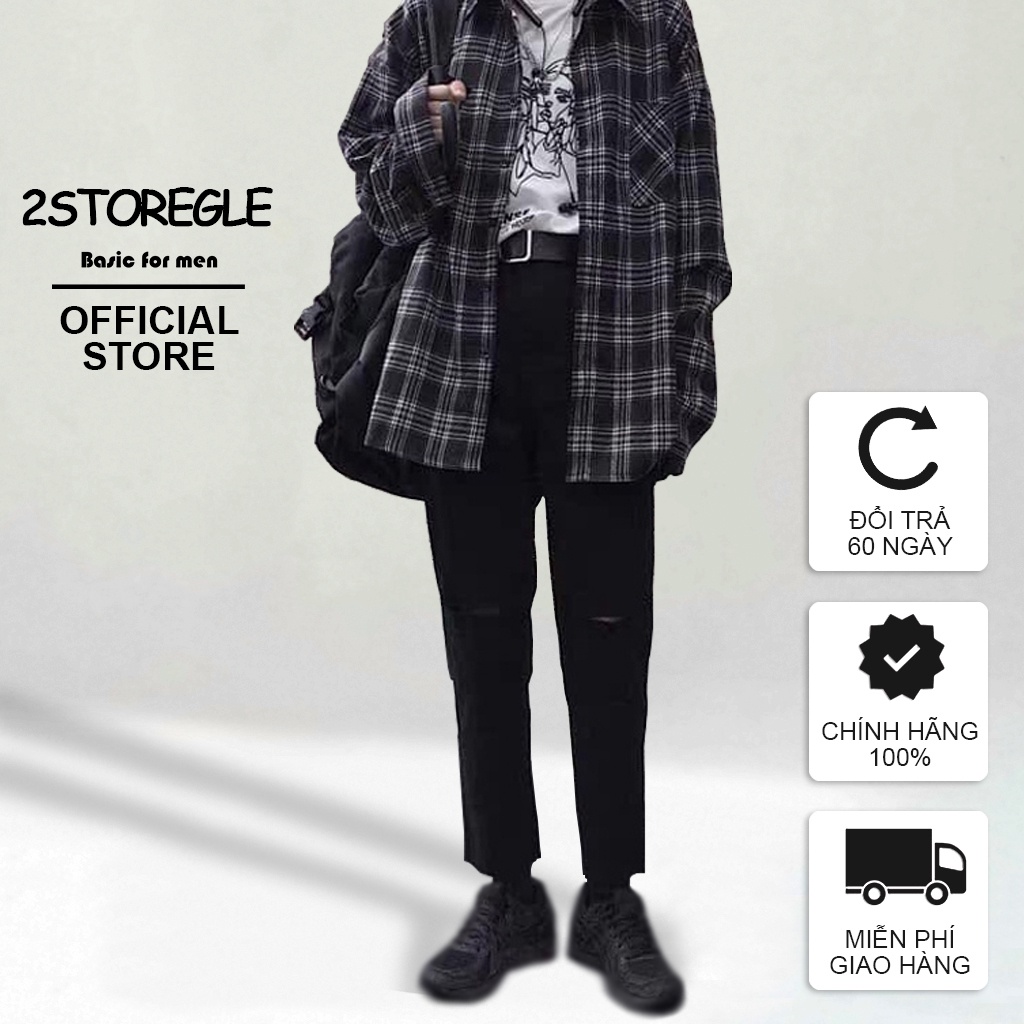 Quần Jeans Nam Baggy Đen Rách Gối Ống Rộng Suông Dáng Đứng 2STOREGLE Vải Co Giãn Nhẹ Ít Phai Màu Không Xù Lông