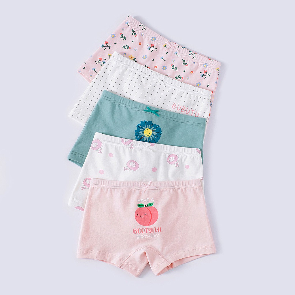 Set 5 quần lót đùi cho bé gái hình đào vải cotton siêu thoáng Áo Lá Homewear, quần chip mặc váy cho bé