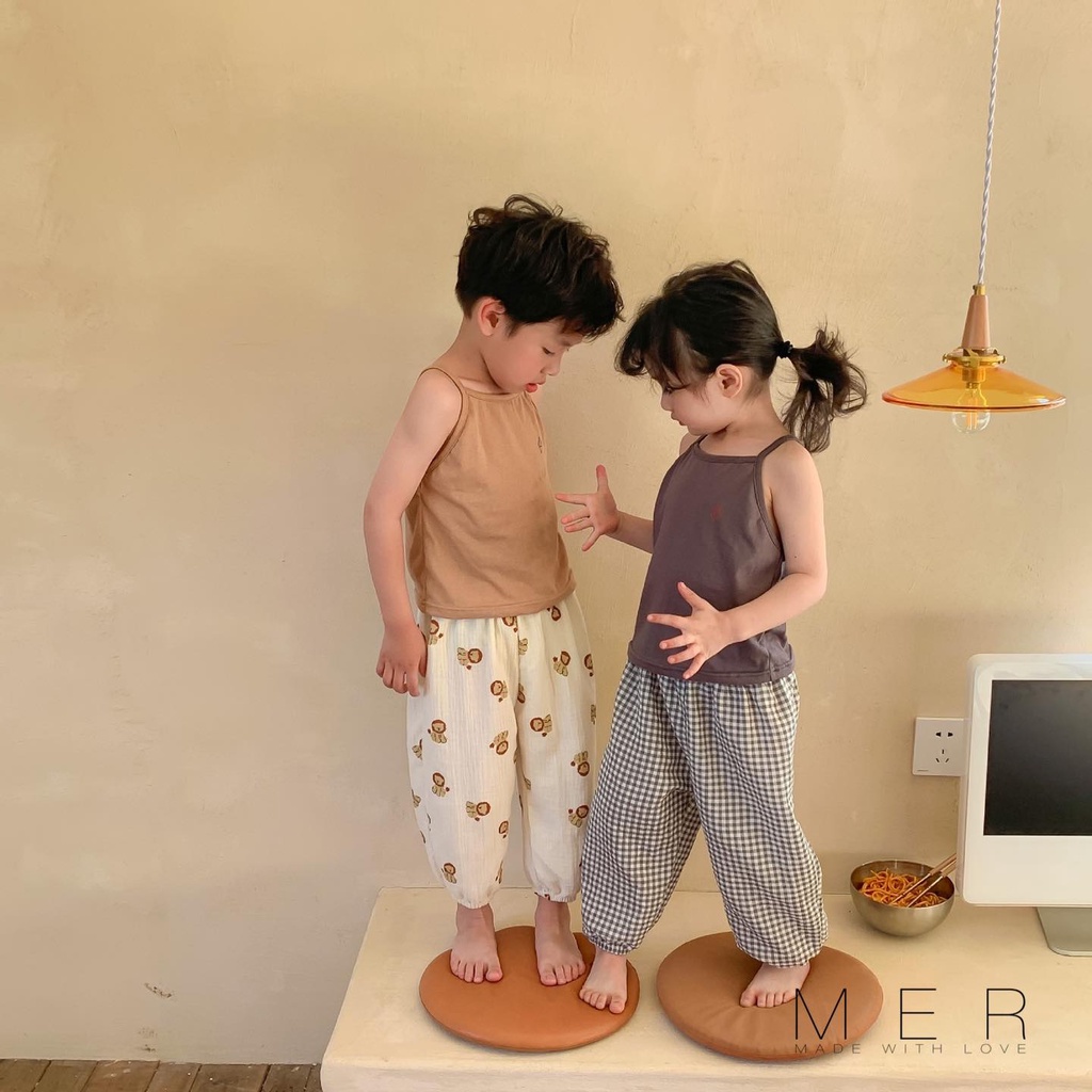 (Ảnh Thật) Quần Dài Hàn Quốc 100% Vải Xô Muslin Cho Bé Trai Bé Gái