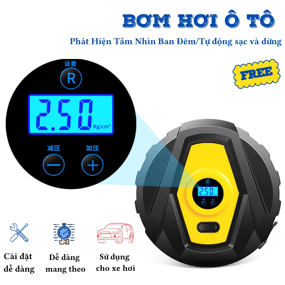 Bơm ô tô , bơm lốp xe máy mini bơm điện tử tự ngắt cao cấp ATILA SHOP