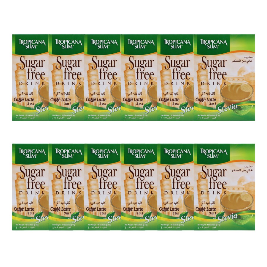 Combo 12 hộp cà phê ăn kiêng không đường chiết xuất từ lá cỏ ngọt Tropicana Slim Latte 140g (10 x 14g)