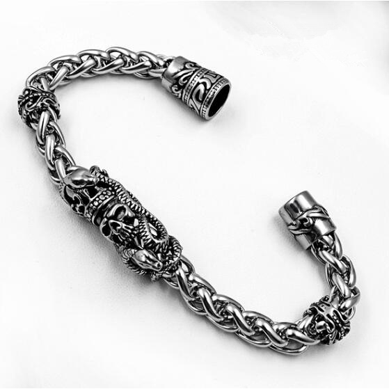 Vòng đeo tay bằng thép không gỉ màu bạc/đen phối mặt hình đầu lâu/vương miện cá tính cho nam