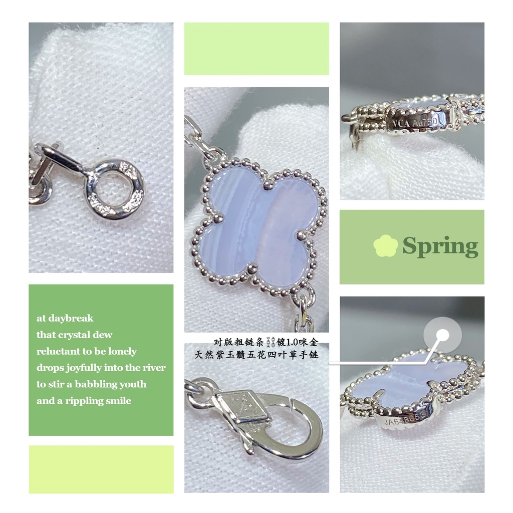 Vòng Tay Mạ Bạc 925 Hình Cỏ Ba Lá Màu Xanh Dương Thời Trang Cho Cặp Đôi