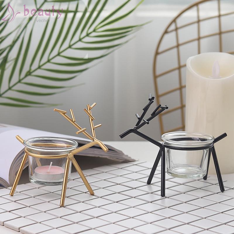 Candlestick Table top Display Holder Wrought iron deer Glass Home Living room Decor European Geometric Stylish