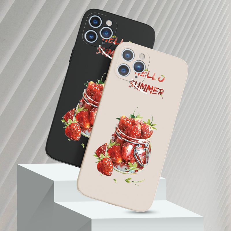 Ốp lưng iphone Ốp điện thoại Suntaiho silicone mềm in hình lọ dâu tây cho iPhone 13 12 11 Mini Pro X XR XS Max 7 8 Plus