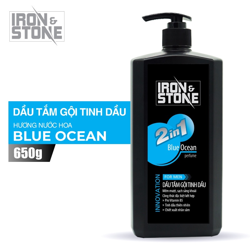 Sữa tắm gội tinh dầu 2in1 Iron&amp;Stone Innovation hương Blue Ocean dung tích 650ml