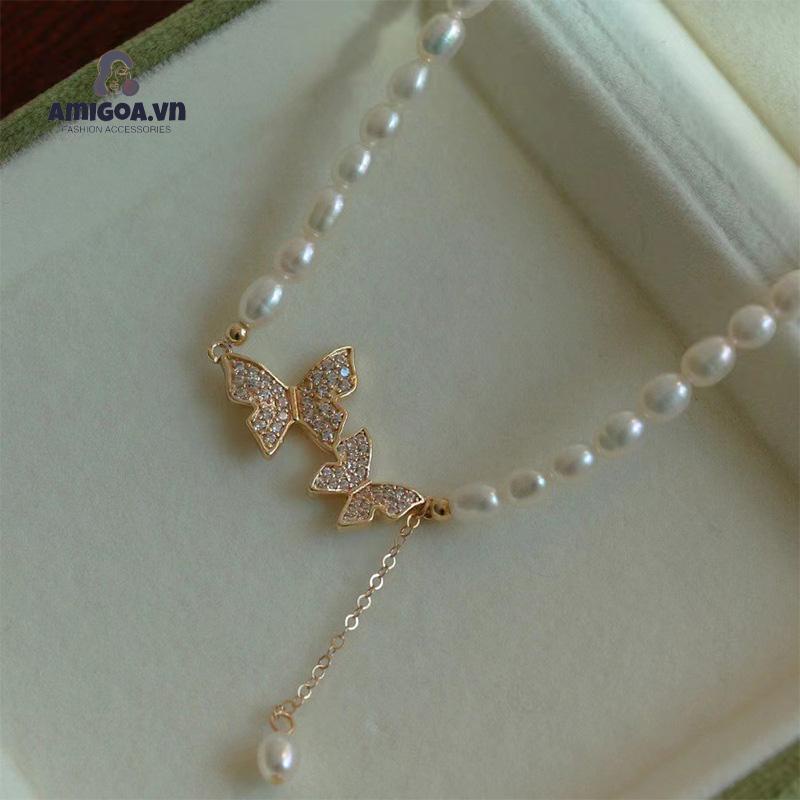 ✨✨Vòng cổ Mặt Hình Bướm Đính Đá Zircon Ngọc Trai Sang Trọng Cá Tính Đa Năng Thời Trang Cho Nữ