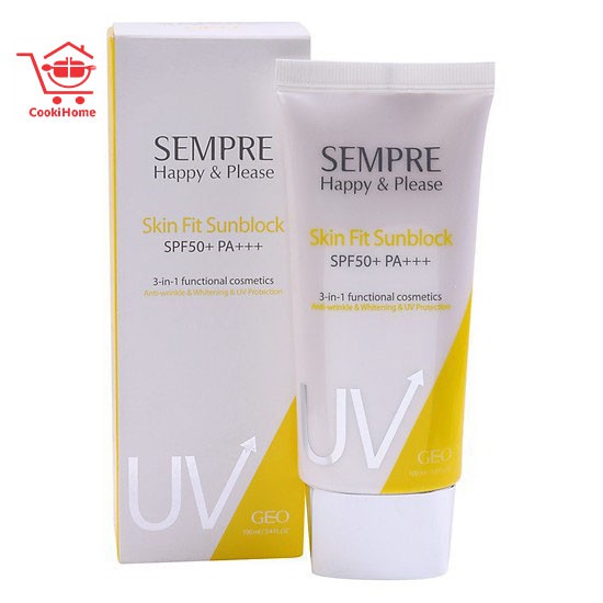 Kem chống nắng 3 trong 1 Geo Sempre Happy & Please Cover-up Sunblock 3 in 1 SPF50+ PA+++ (chính hãng)