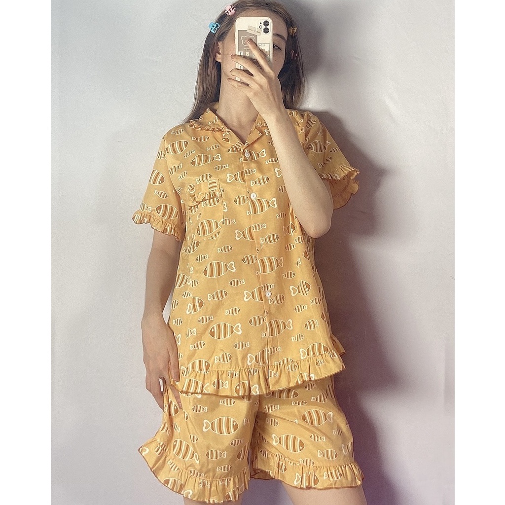 Set Đồ Bộ Hoạ Tiết Cá Mặc Nhà Form To