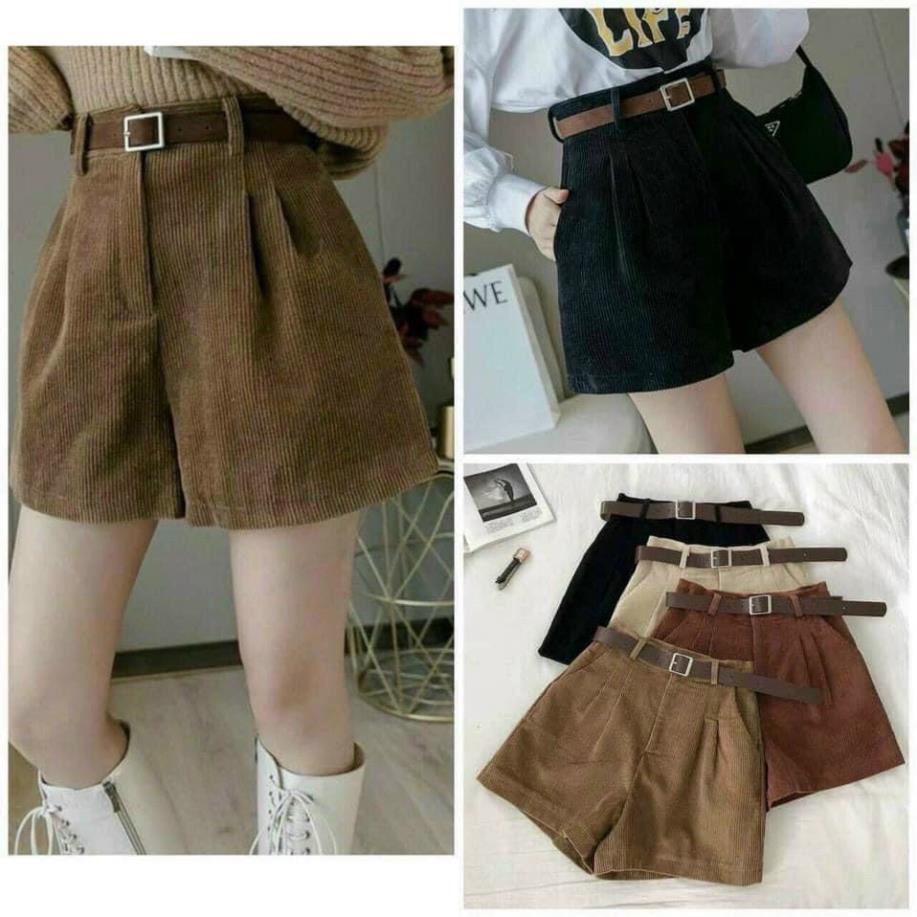 Quần Short đùi THUS chất nhung tăm mịn thời trang [Đai thắt lưng da mua kèm Quà tặng] Q1K01