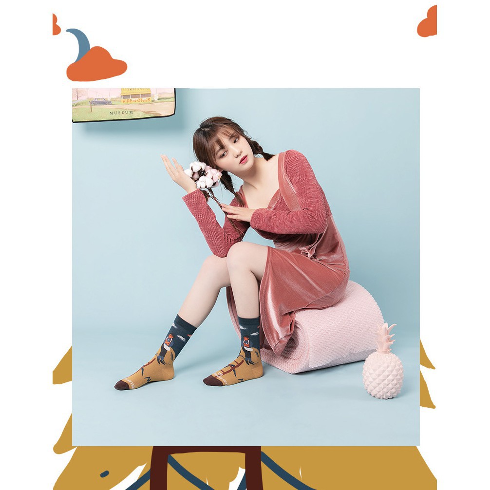 Tất cổ cao Nam nữ Unisex Cá tính Thu Đông In hình Budapest Vớ Cao cổ Nam Nữ Unisex Cá tính Thêu Jacquard