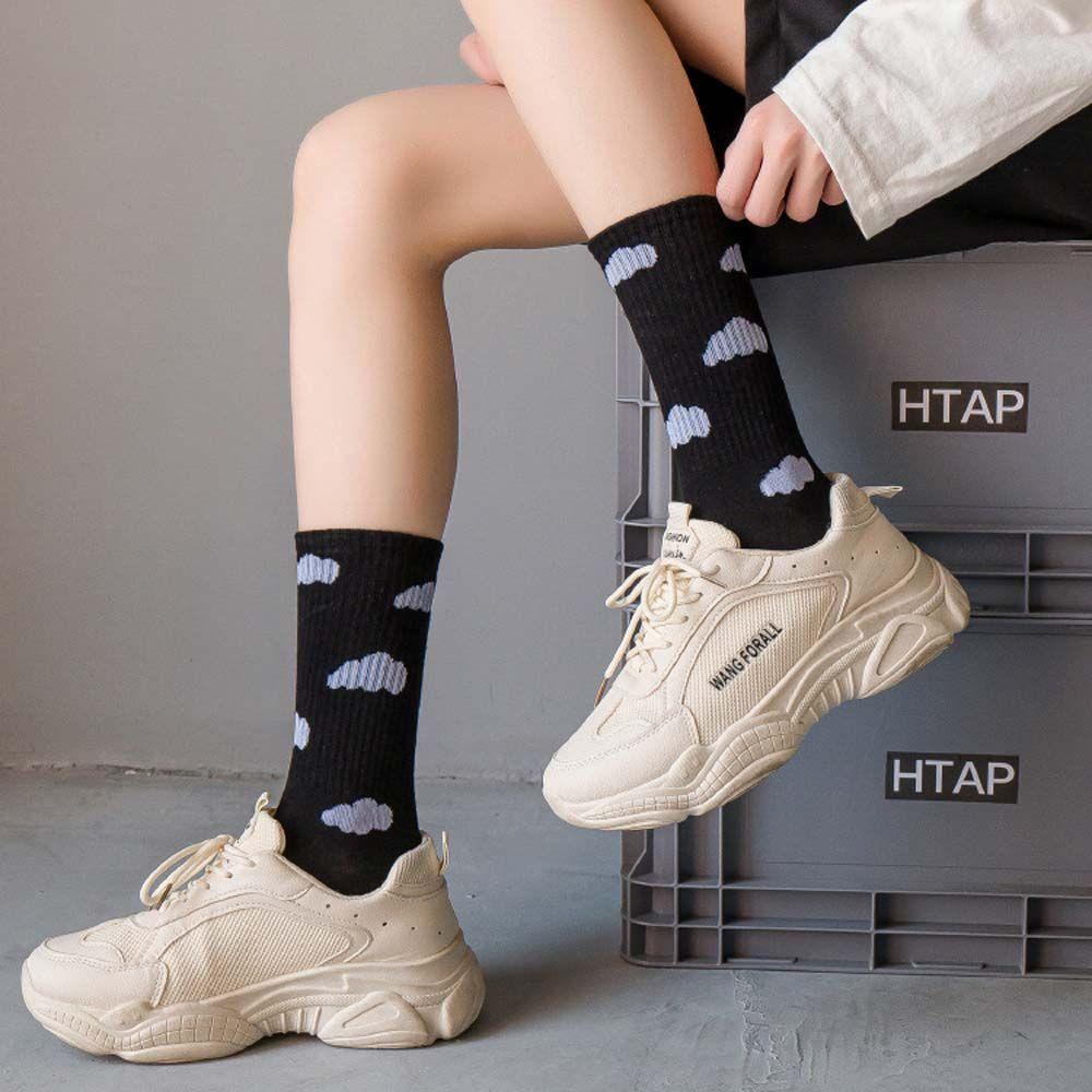 FORBETTER Vớ Nữ Màu Trơn Họa Tiết Đám Mây Vintage Thời Trang