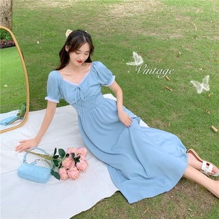 Đầm nữ tay ngắn lưng cao tươi trẻ và thanh lịch cho mùa hè