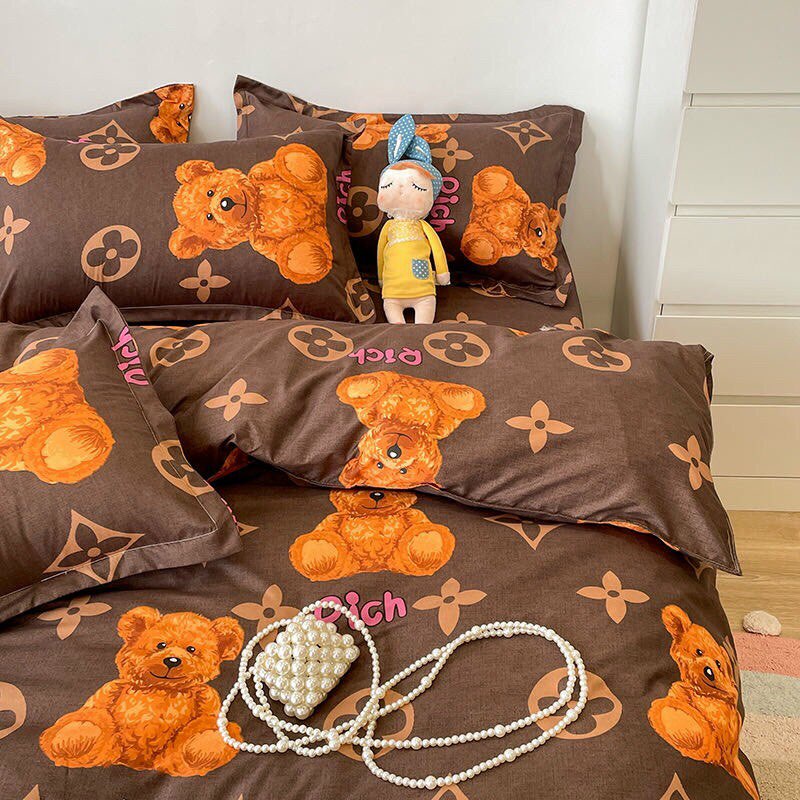 Bộ chăn ga gối Poly Cotton LV Gấu (Tặng vỏ gối ôm) - Miễn phí bo chun mọi kích thước