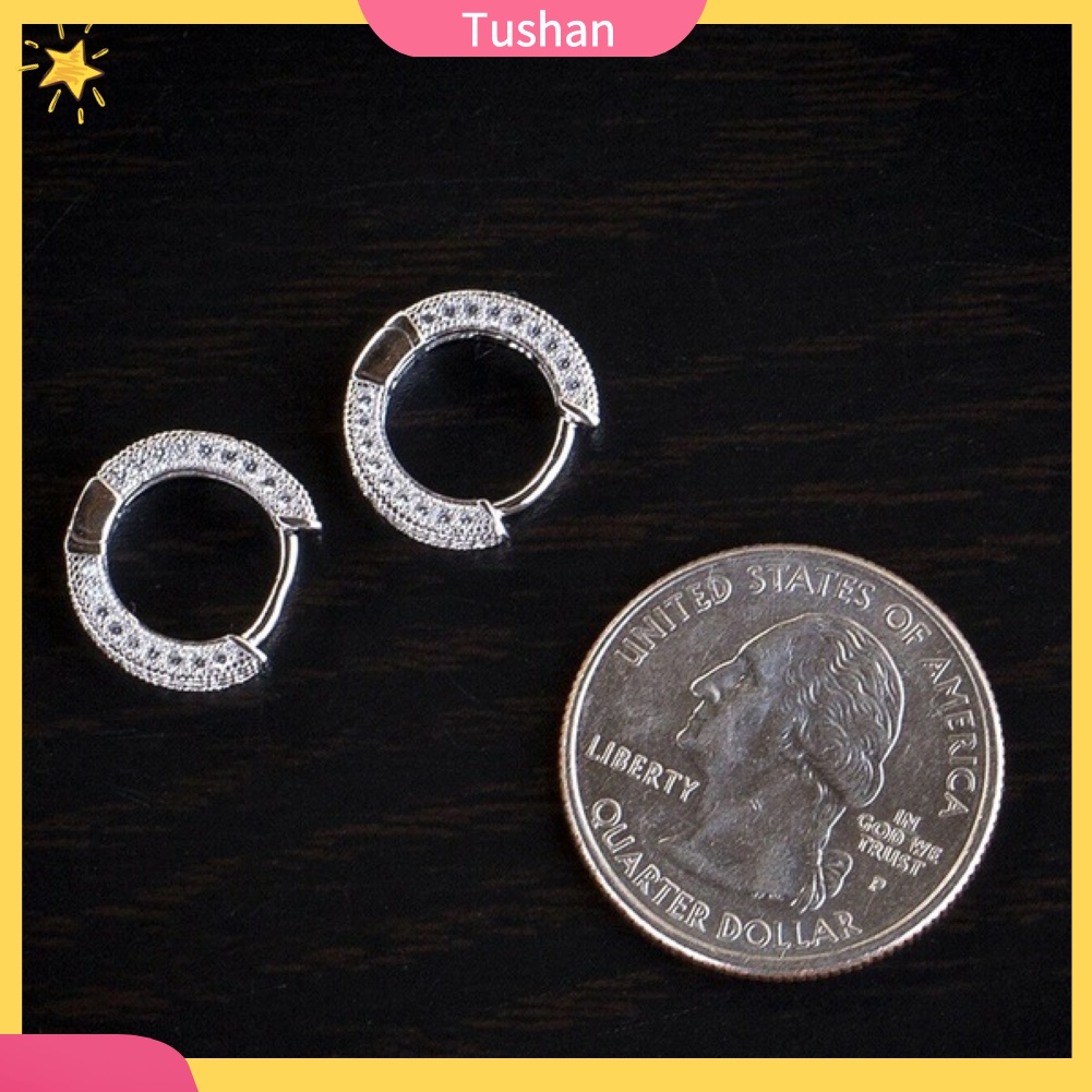 TUSH_Shiny Women Rhinestone Inlaid Circle Huggie Earrings Party Banquet Jewelry Gift